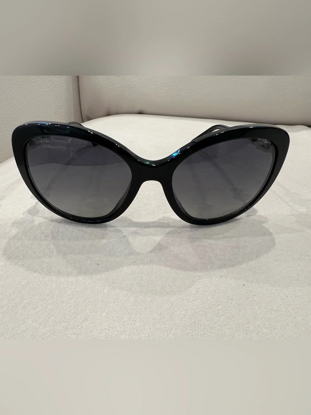 PRE-LOVED CHANEL Pearl Polarized Winter Butterfly Sunglasses, Black